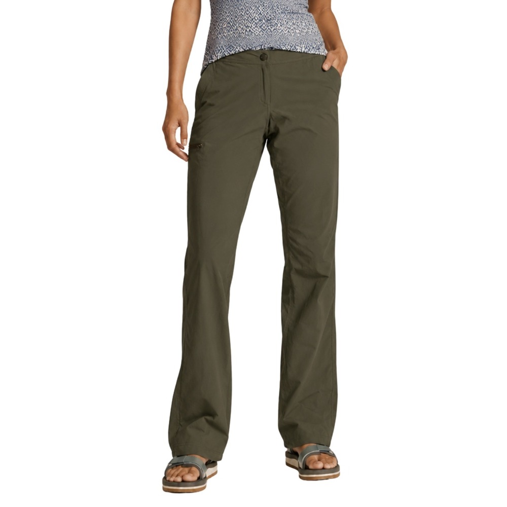 LL Bean Pants Womens Size 14 Olive Green Vista Camp Hiking Stretch Nylon Pockets